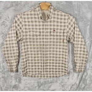 Simms Fly Fishing Button Up Shirt No Fly Zone Mens L *No Size Tag Distressed*